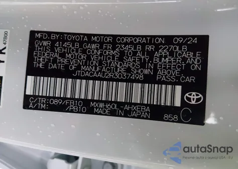 2024 Toyota Prius Le from USA, damaged, VIN JTDACAAU2R3037498